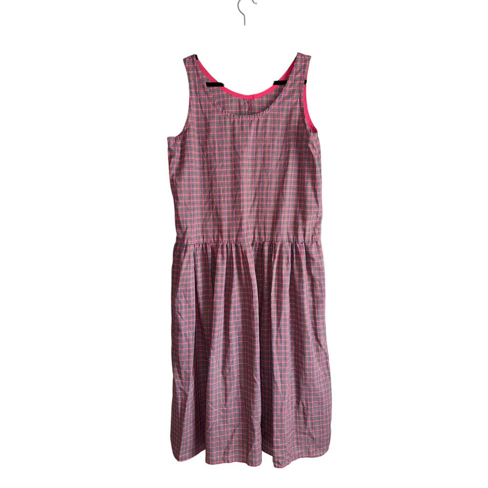 Vintage Handmade Plaid Prairie Pinafore Dress Christmas Cottagecore Red Green